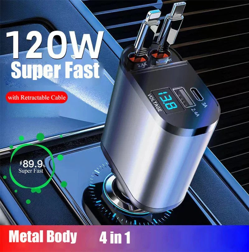 Szybka ładowarka samochodowa z podwójnym inteligentnym portem USB 4-w-1