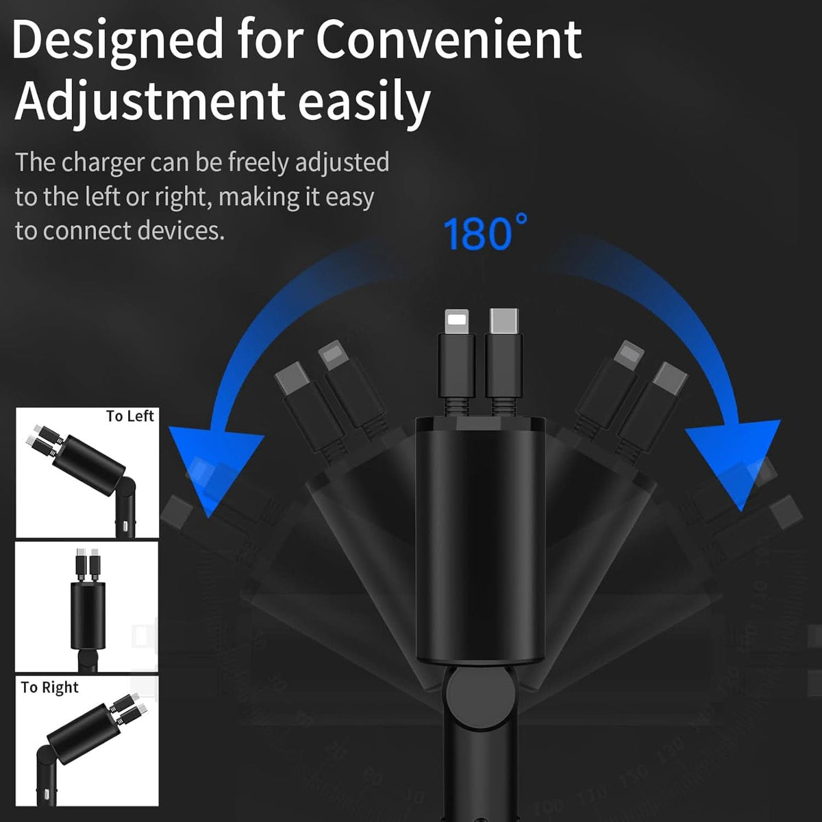 Fast car charger with dual smart USB port 4-in-1 