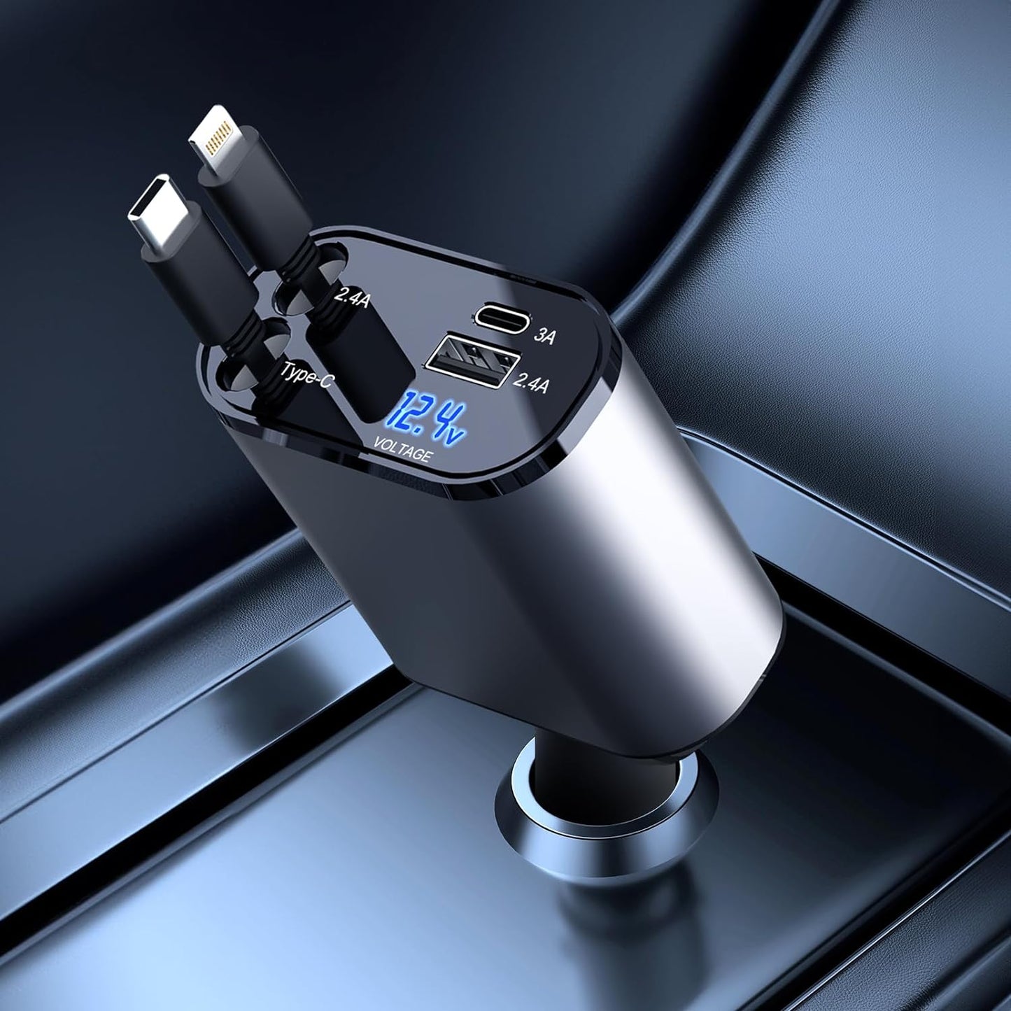 Szybka ładowarka samochodowa z podwójnym inteligentnym portem USB 4-w-1 