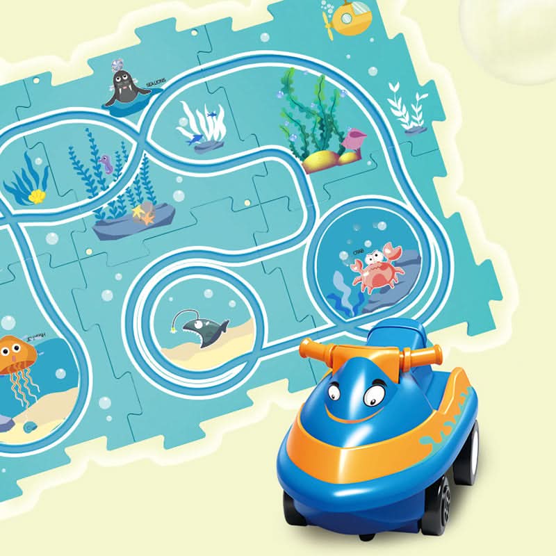 Circuit-puzzle educativo con veicoli elettrici 