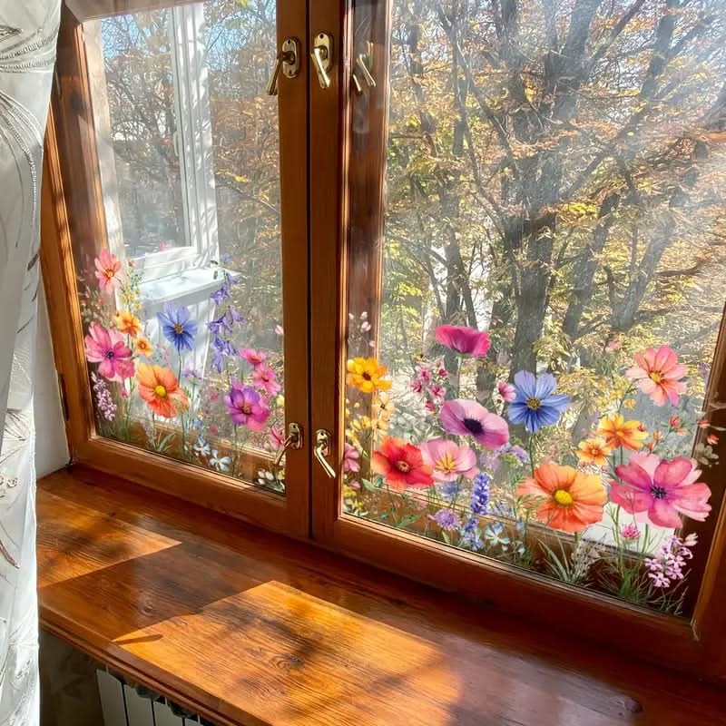 Pegatinas florales adhesivas para ventanas 